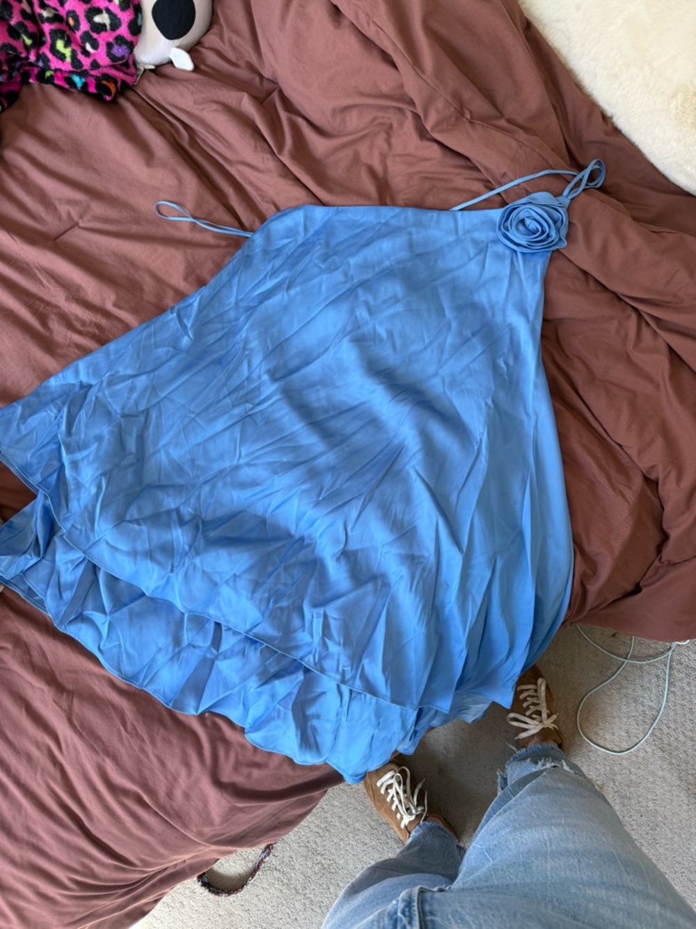 Abercrombie & Fitch Light Blue Slip Dress with Rose Detail